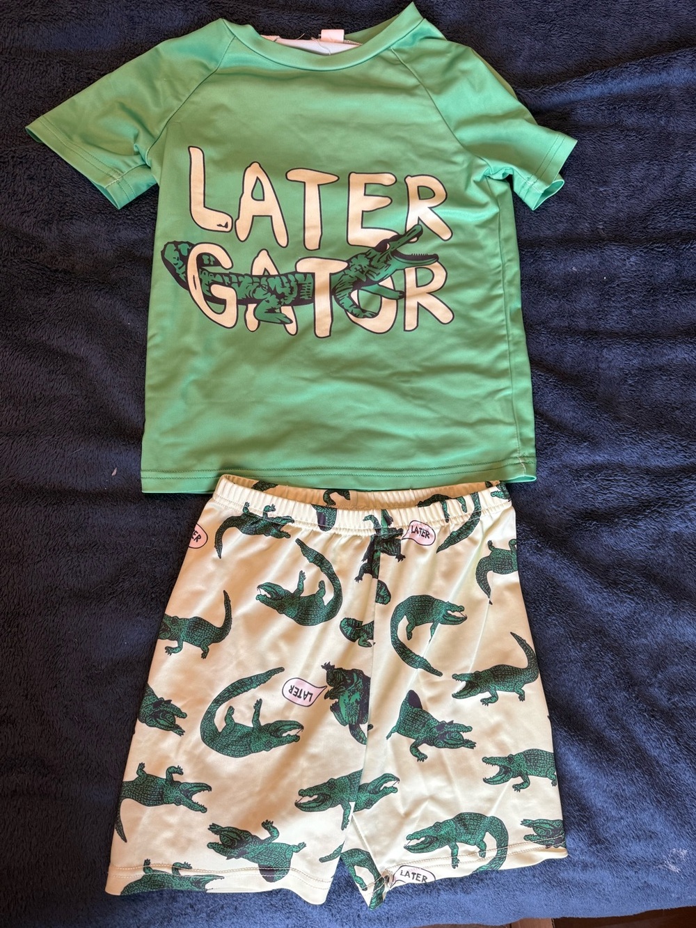 Boys swim outfit, rash guard and trunks